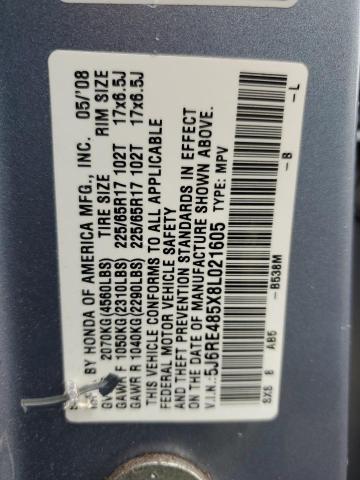 5J6RE485X8L021605 - 2008 HONDA CR-V EX BLUE photo 13