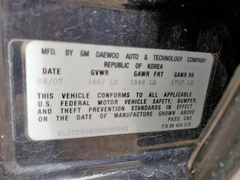 KL1TD56608B085942 - 2008 CHEVROLET AVEO BASE Қара фото 12