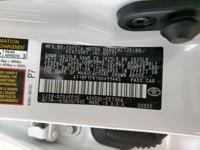 4T1BF1FK1HU411445 - 2017 TOYOTA CAMRY LE WHITE photo 12