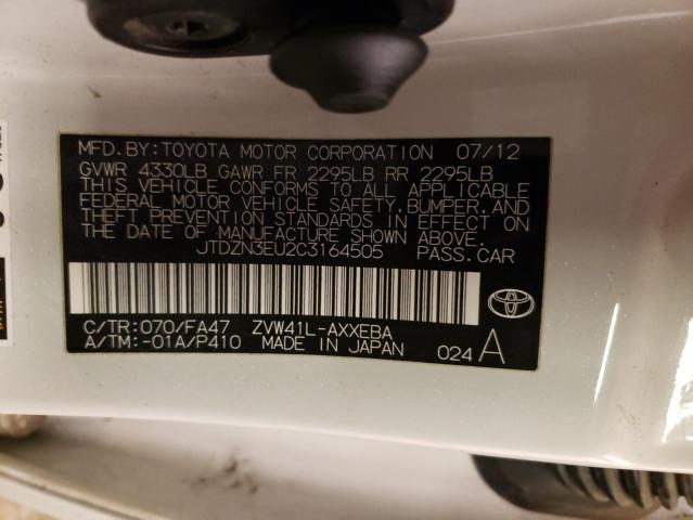 JTDZN3EU2C3164505 - 2012 TOYOTA PRIUS V WHITE photo 12