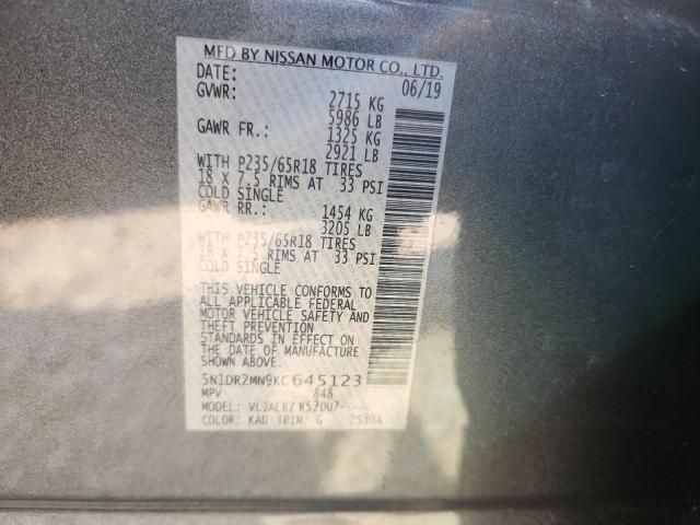 5N1DR2MN9KC645123 - 2019 NISSAN PATHFINDER S Szary zdjęcie 14