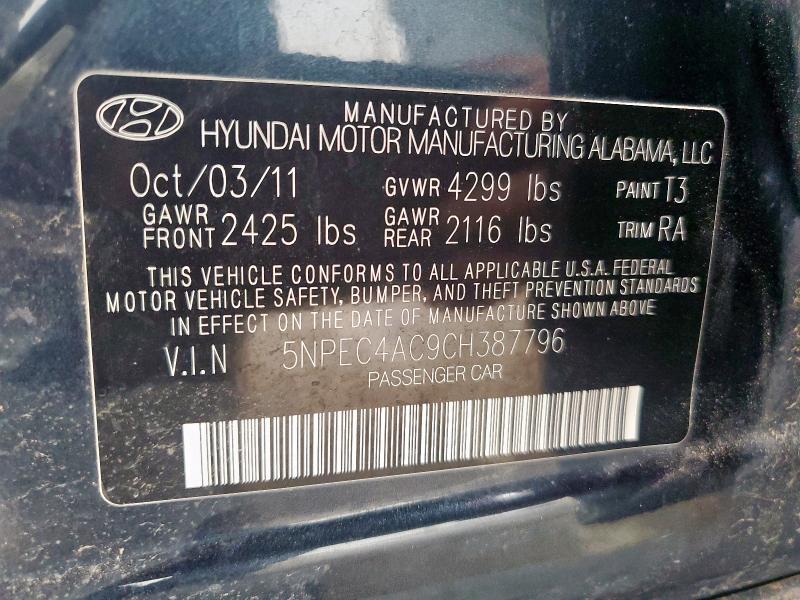 5NPEC4AC9CH387796 - 2012 HYUNDAI SONATA SE 蓝色 照片 12