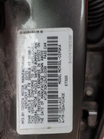 4T1BF30K12U511038 - 2002 TOYOTA CAMRY LE BROWN photo 12