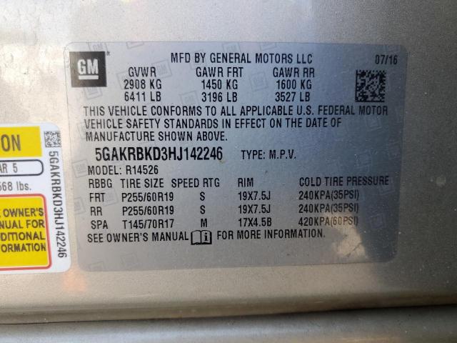 5GAKRBKD3HJ142246 - 2017 BUICK ENCLAVE 银色 照片 13