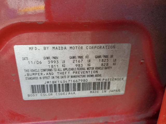 JM1BK143471667980 - 2007 MAZDA 3 HATCHBACK 红色 照片 12