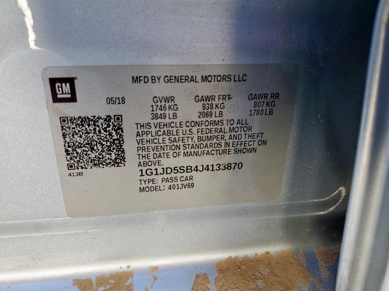 1G1JD5SB4J4133870 - 2018 CHEVROLET SONIC LT BLUE photo 13