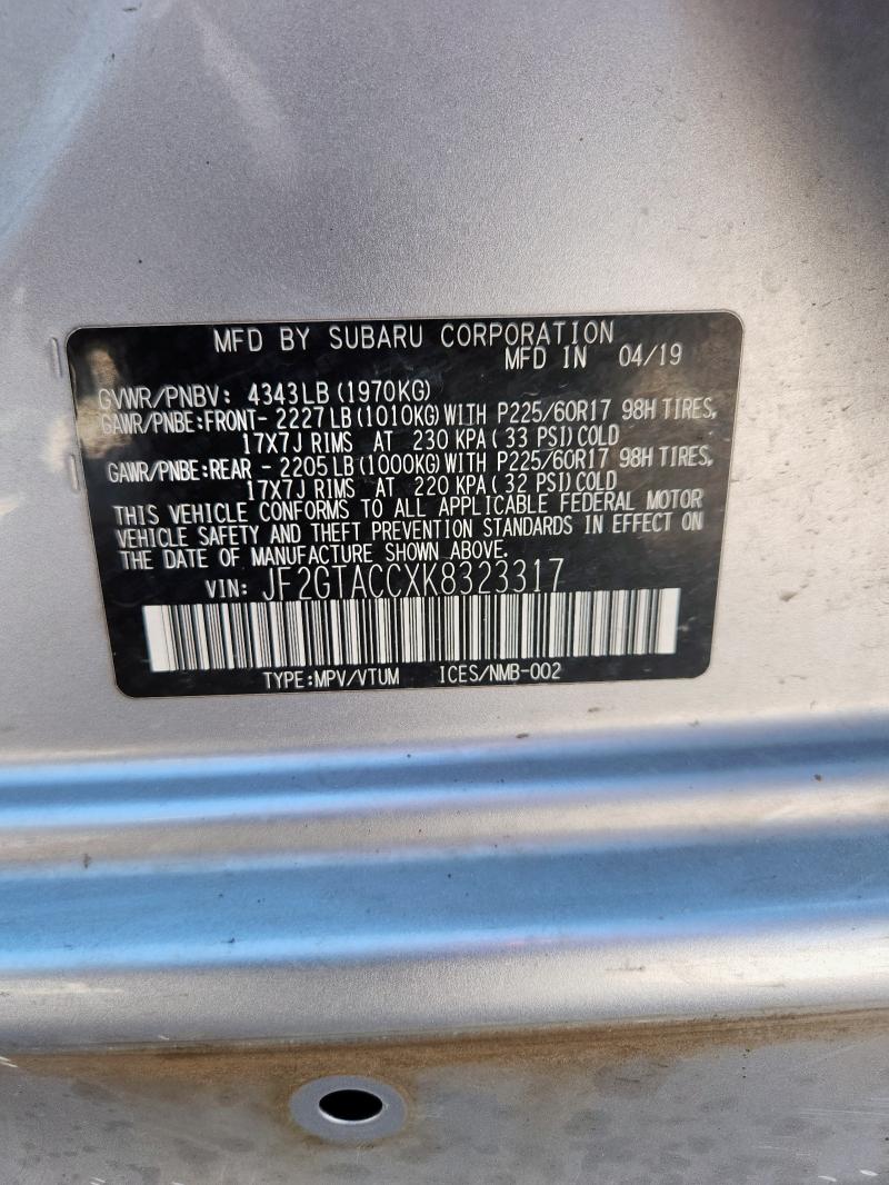 JF2GTACCXK8323317 - 2019 SUBARU CROSSTREK PREMIUM SILVER photo 13