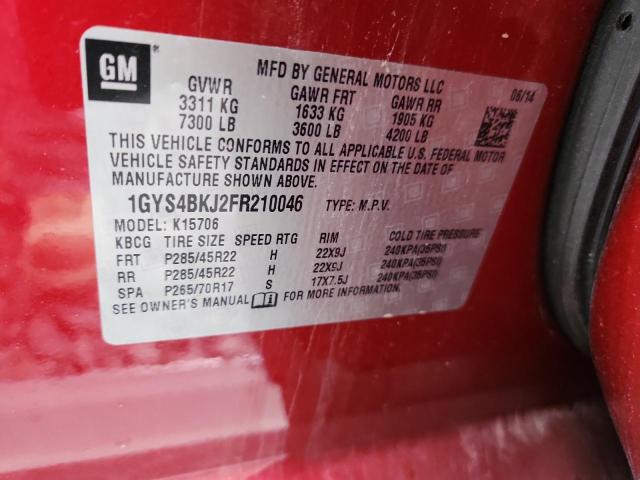 1GYS4BKJ2FR210046 - 2015 CADILLAC ESCALADE LUXURY წითელი ფოტო 13