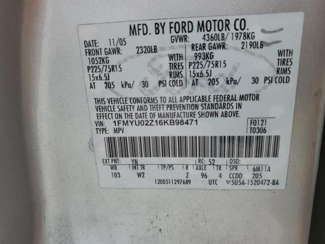 1FMYU02Z16KB98471 - 2006 FORD ESCAPE XLS SILVER photo 12