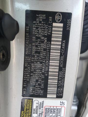 4T1BE32K05U011120 - 2005 TOYOTA CAMRY LE SILVER photo 12