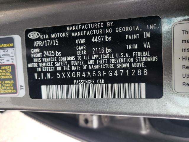 5XXGR4A63FG471288 - 2015 KIA OPTIMA SX SILVER photo 12