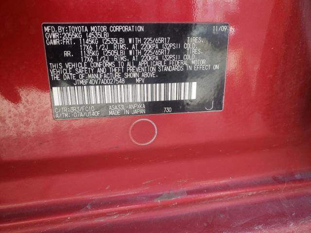 JTMBF4DV7AD027548 - 2010 TOYOTA RAV4 RED photo 12