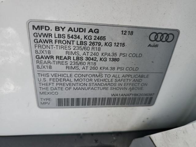 WA1ANAFY8K2036397 - 2019 AUDI Q5 PREMIUM WHITE photo 12