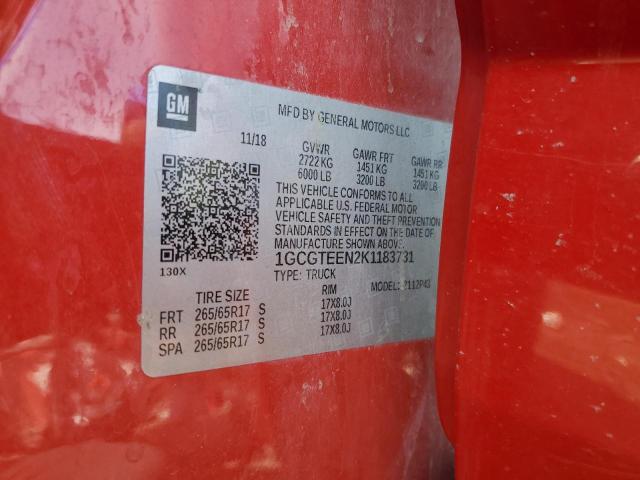 1GCGTEEN2K1183731 - 2019 CHEVROLET COLORADO ZR2 RED photo 13