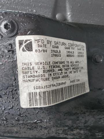 1G8AJ52F94Z184947 - 2004 SATURN ION LEVEL 2 BLACK photo 12