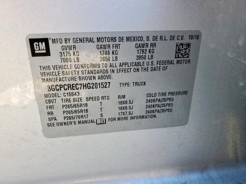 3GCPCREC7HG201527 - 2017 CHEVROLET SILVERADO C1500 LT Արծաթագույն լուսանկար 13