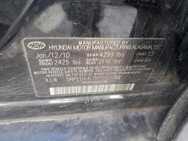 5NPEB4AC0BH003759 - 2011 HYUNDAI SONATA GLS BLACK photo 12