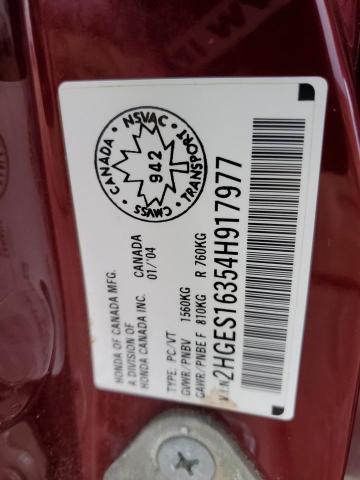 2HGES16354H917977 - 2004 HONDA CIVIC DX VP ბურგუნდია ფოტო 12