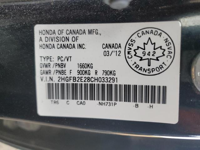 2HGFB2E28CH033291 - 2012 HONDA CIVIC DX BLACK photo 12