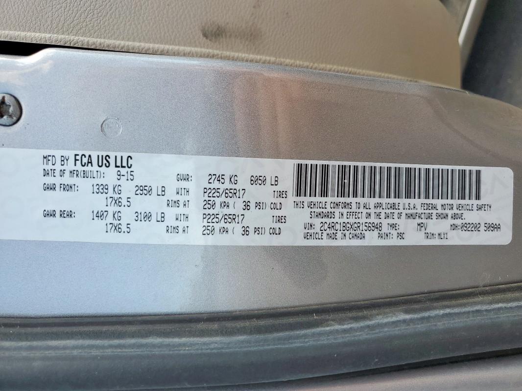 2C4RC1BGXGR156948 - 2016 CHRYSLER TOWN & COU TOURING SILVER photo 13