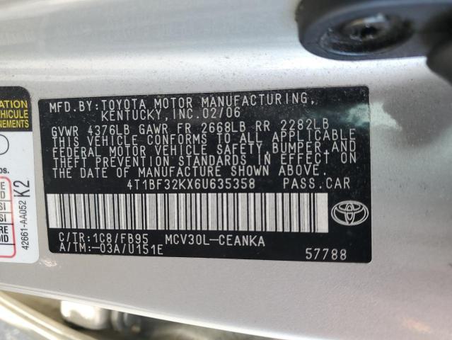 4T1BF32KX6U635358 - 2006 TOYOTA CAMRY LE ბეჟი ფოტო 12
