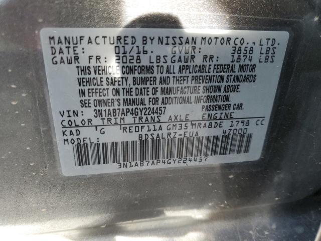 3N1AB7AP4GY224457 - 2016 NISSAN SENTRA S GRAY photo 12