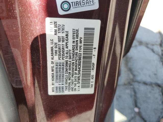 5FNRL5H64CB028653 - 2012 HONDA ODYSSEY EXL BURGUNDY photo 13