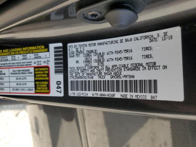 3TMCZ5AN5KM219160 - 2019 TOYOTA TACOMA DOUBLE CAB Մոխրագույն լուսանկար 12