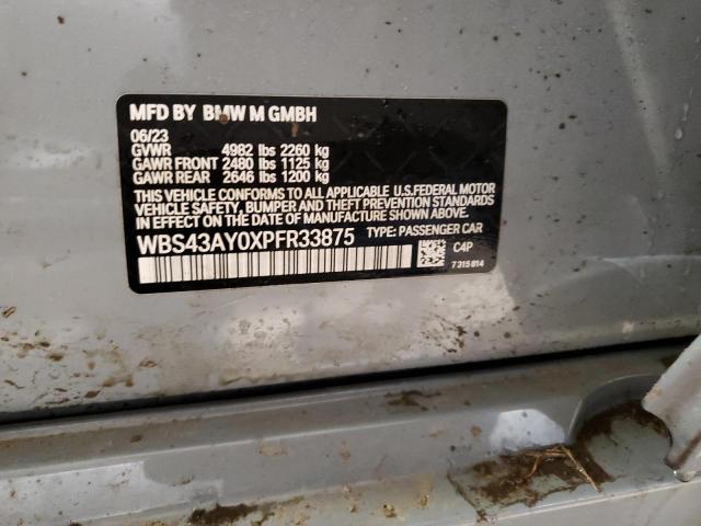 WBS43AY0XPFR33875 - 2023 BMW M3 COMPETITION GRAY photo 12