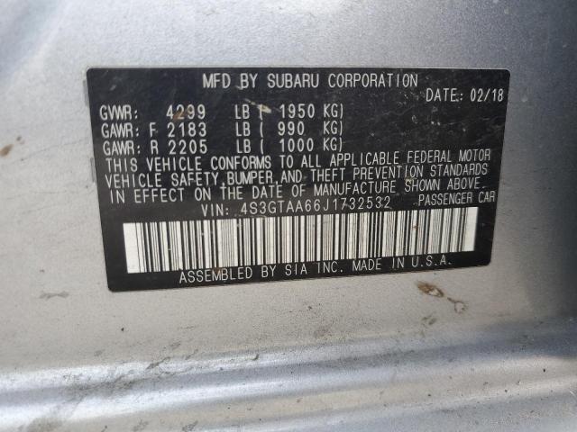 4S3GTAA66J1732532 - 2018 SUBARU IMPREZA SILVER photo 12