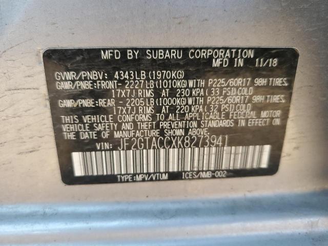 JF2GTACCXK8273941 - 2019 SUBARU CROSSTREK PREMIUM فضي صورة 13
