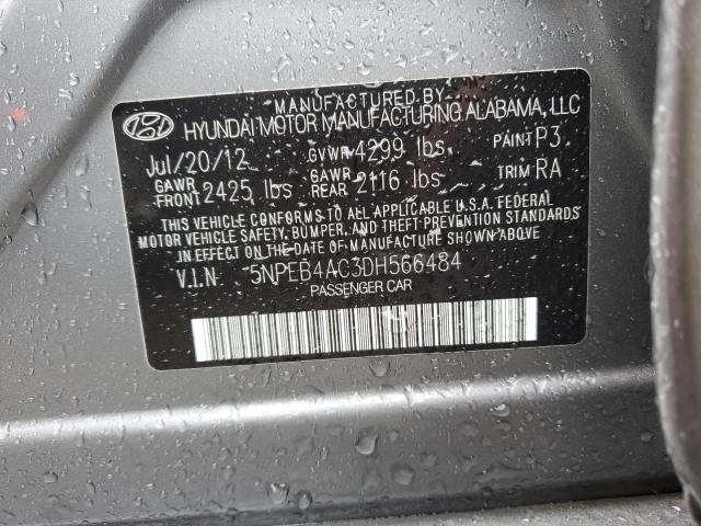 5NPEB4AC3DH566484 - 2013 HYUNDAI SONATA GLS GRAY photo 12