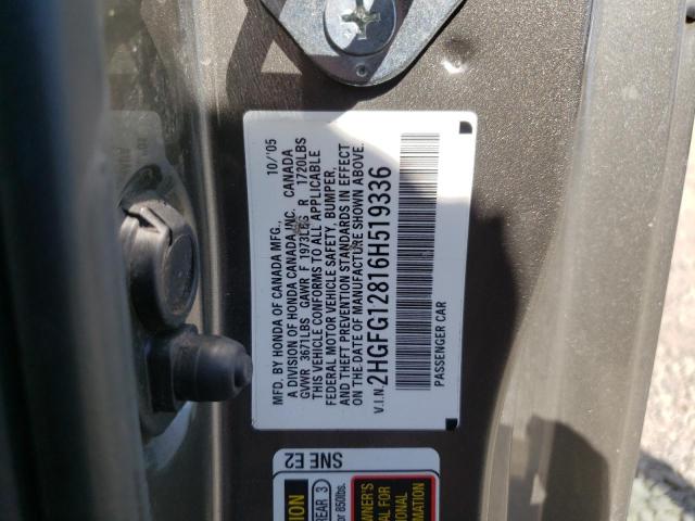 2HGFG12816H519336 - 2006 HONDA CIVIC EX GRAY photo 12