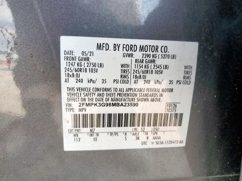 2FMPK3G98MBA23590 - 2021 FORD EDGE SE ნაცრისფერი ფოტო 13
