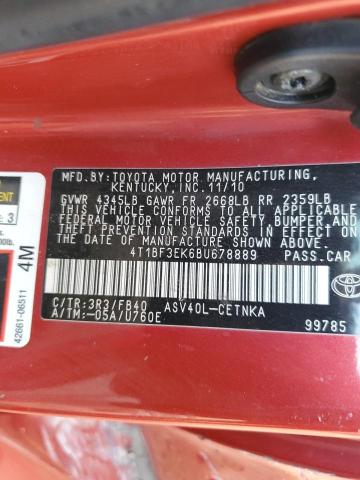 4T1BF3EK6BU678889 - 2011 TOYOTA CAMRY BASE RED photo 12