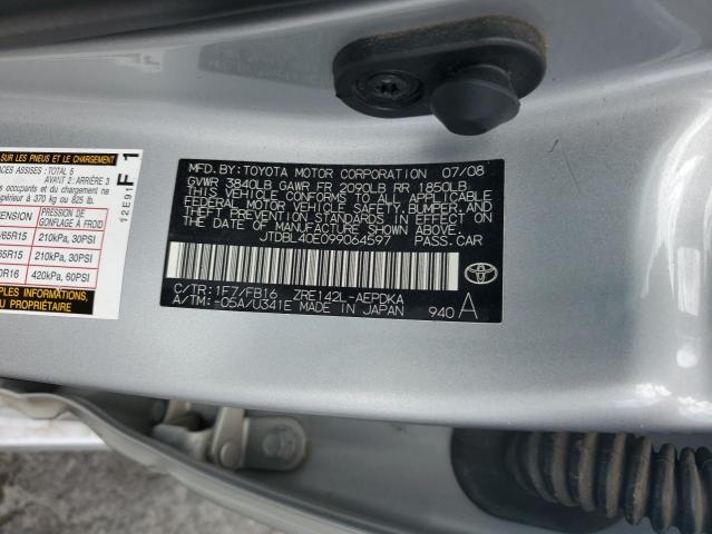 JTDBL40E099064597 - 2009 TOYOTA COROLLA BASE GRAY photo 12
