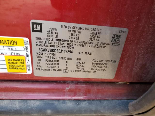 5GAKVBKD2EJ102294 - 2014 BUICK ENCLAVE RED photo 13