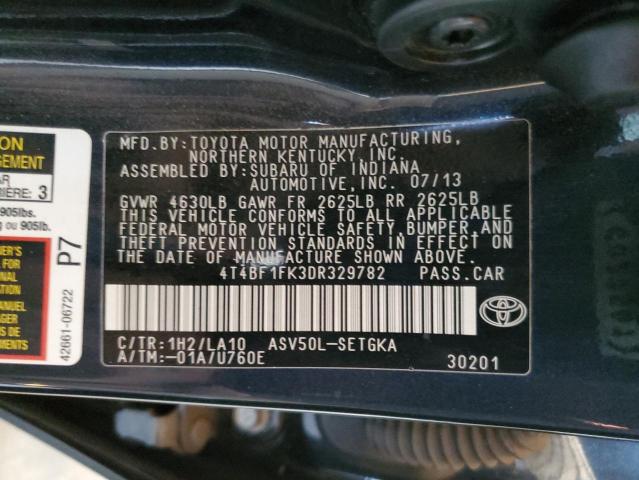 4T4BF1FK3DR329782 - 2013 TOYOTA CAMRY L BLUE photo 12