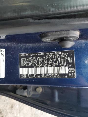 2T1KR32E87C682439 - 2007 TOYOTA COROLLA MA XR BLUE photo 12