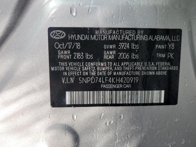 5NPD74LF4KH420919 - 2019 HYUNDAI ELANTRA SE SILVER photo 12