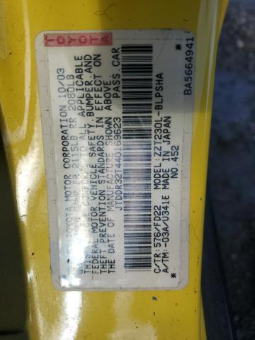 JTDDR32T440169623 - 2004 TOYOTA CELICA GT YELLOW photo 12