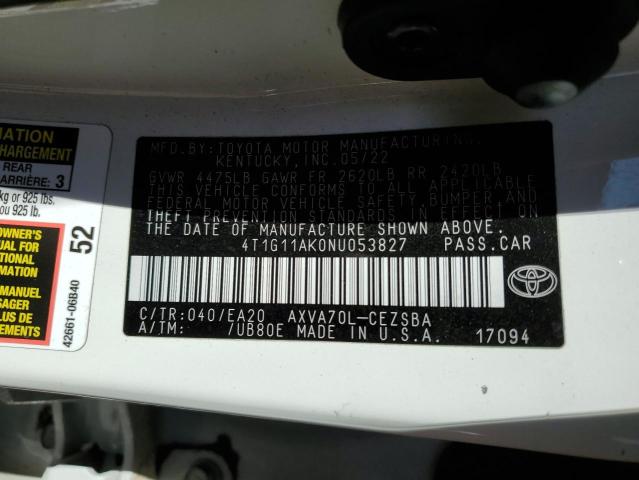 4T1G11AK0NU053827 - 2022 TOYOTA CAMRY SE 白色 照片 12