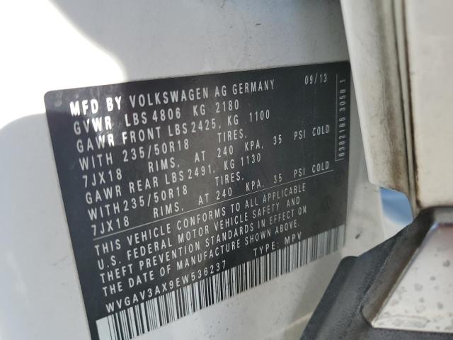 WVGAV3AX9EW536237 - 2014 VOLKSWAGEN TIGUAN S WHITE photo 12