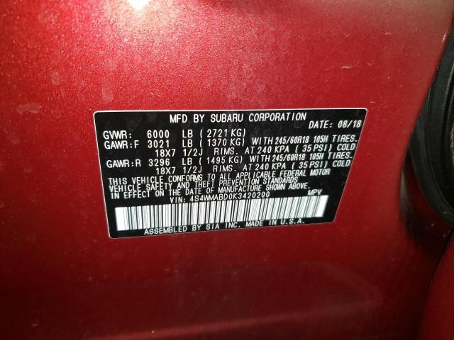 4S4WMABD0K3420200 - 2019 SUBARU ASCENT PREMIUM RED photo 13