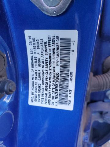 19XZE4F55KE030995 - 2019 HONDA INSIGHT EX BLUE photo 12