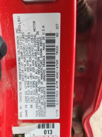 5TELU42N27Z424873 - 2007 TOYOTA TACOMA DOUBLE CAB RED photo 12