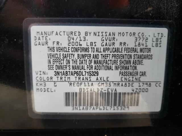 3N1AB7AP6DL715329 - 2013 NISSAN SENTRA S BLACK photo 12