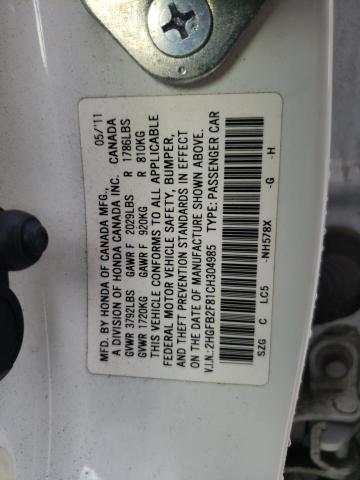 2HGFB2F81CH304985 - 2012 HONDA CIVIC EX WHITE photo 12