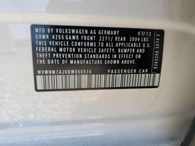 WVWNM7AJ0DW055514 - 2013 VOLKSWAGEN GOLF WHITE photo 12