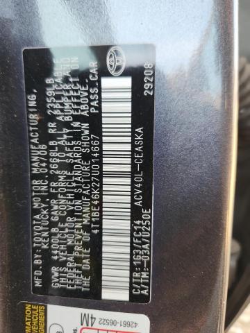 4T1BE46K27U014667 - 2007 TOYOTA CAMRY CE 灰色 照片 12